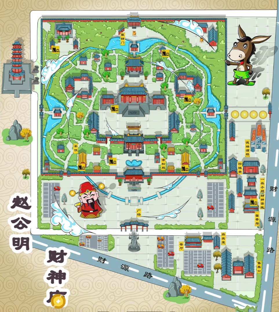 天河寺庙类手绘地图